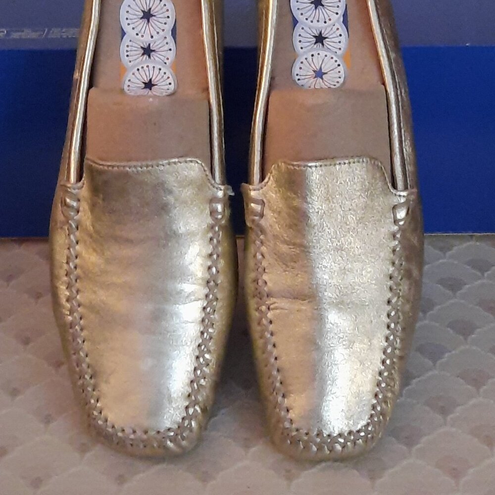 Bruno Melli Womens Metallic Gold Slip-On Loafers